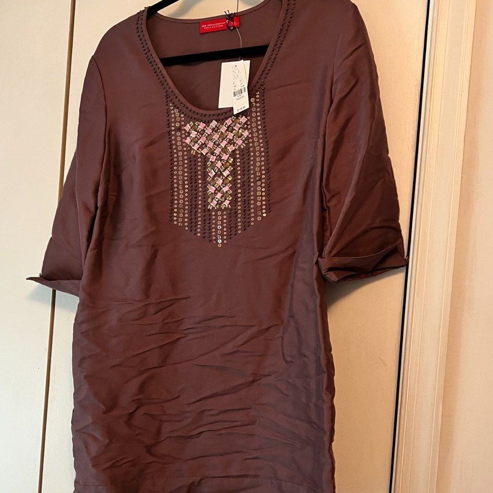 NY & Company Plum Dress w/Pink Stone Embellishments - Medium